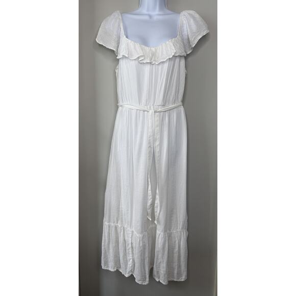 Old Navy Womens Tiered Ruffle Dress L White Milkmaid Romantic Boho Cottagecore - Picture 1 of 2